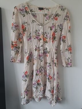 Floral Cream Button-Front Babydoll Dress